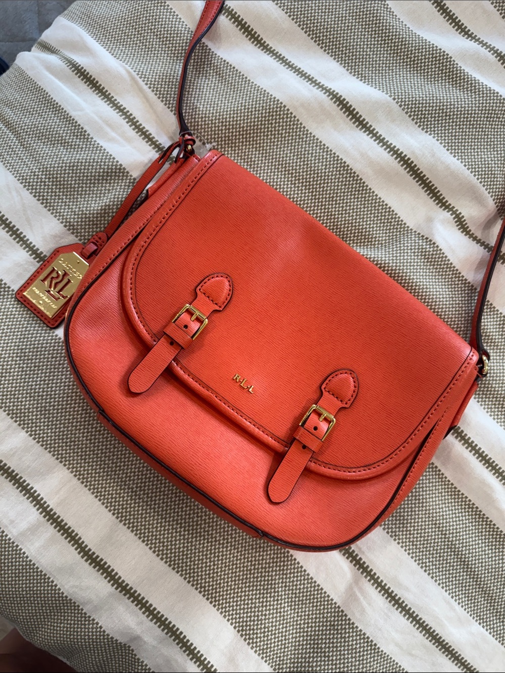 Ralph Lauren Orange Leather Lowell Saddle Crossbody Bag